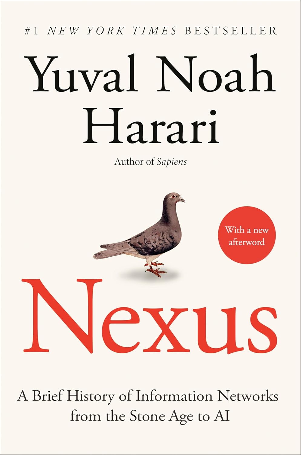 Book cover of 'Nexus' by Yuval Noah Harari with a pigeon illustration on a white background.
