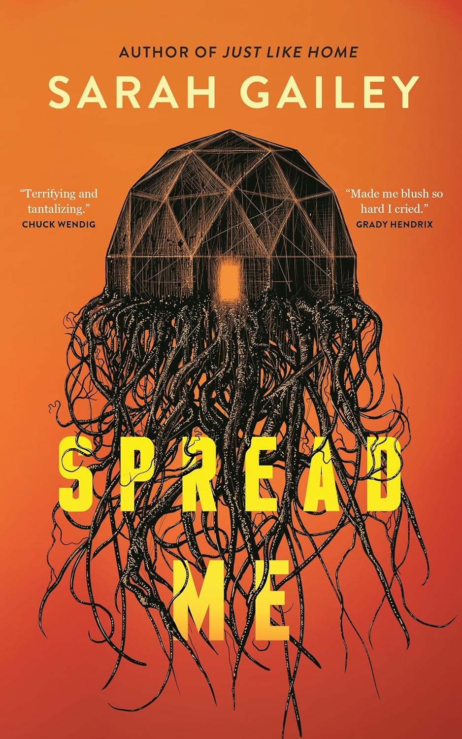Book cover of 'Spread Me' by Sarah Gailey with an orange background and geometric design.