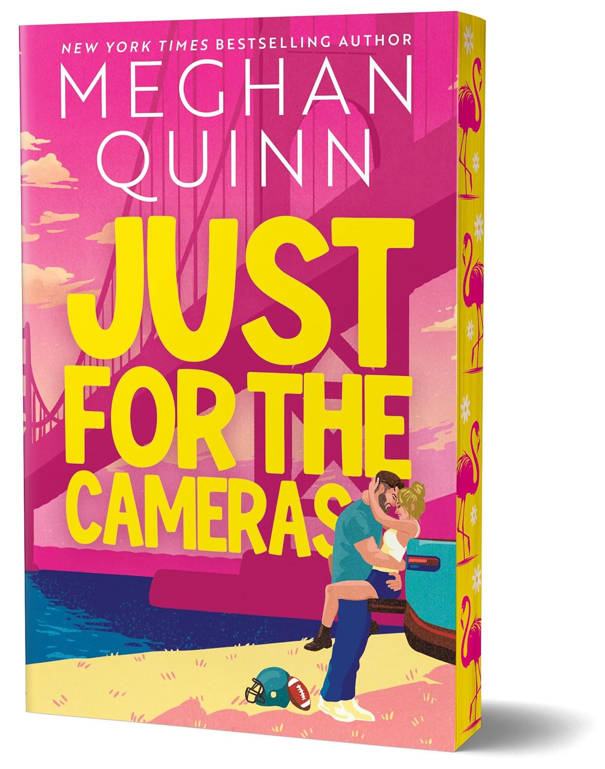 Book cover of 'Just for the Cameras' by Meghan Quinn with a colorful design and illustration.