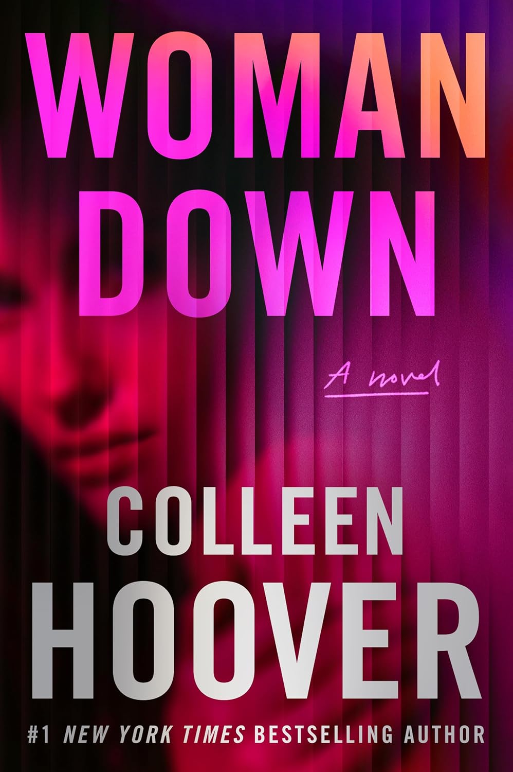 Book cover of 'Woman Down' by Colleen Hoover with a pink and purple gradient background.