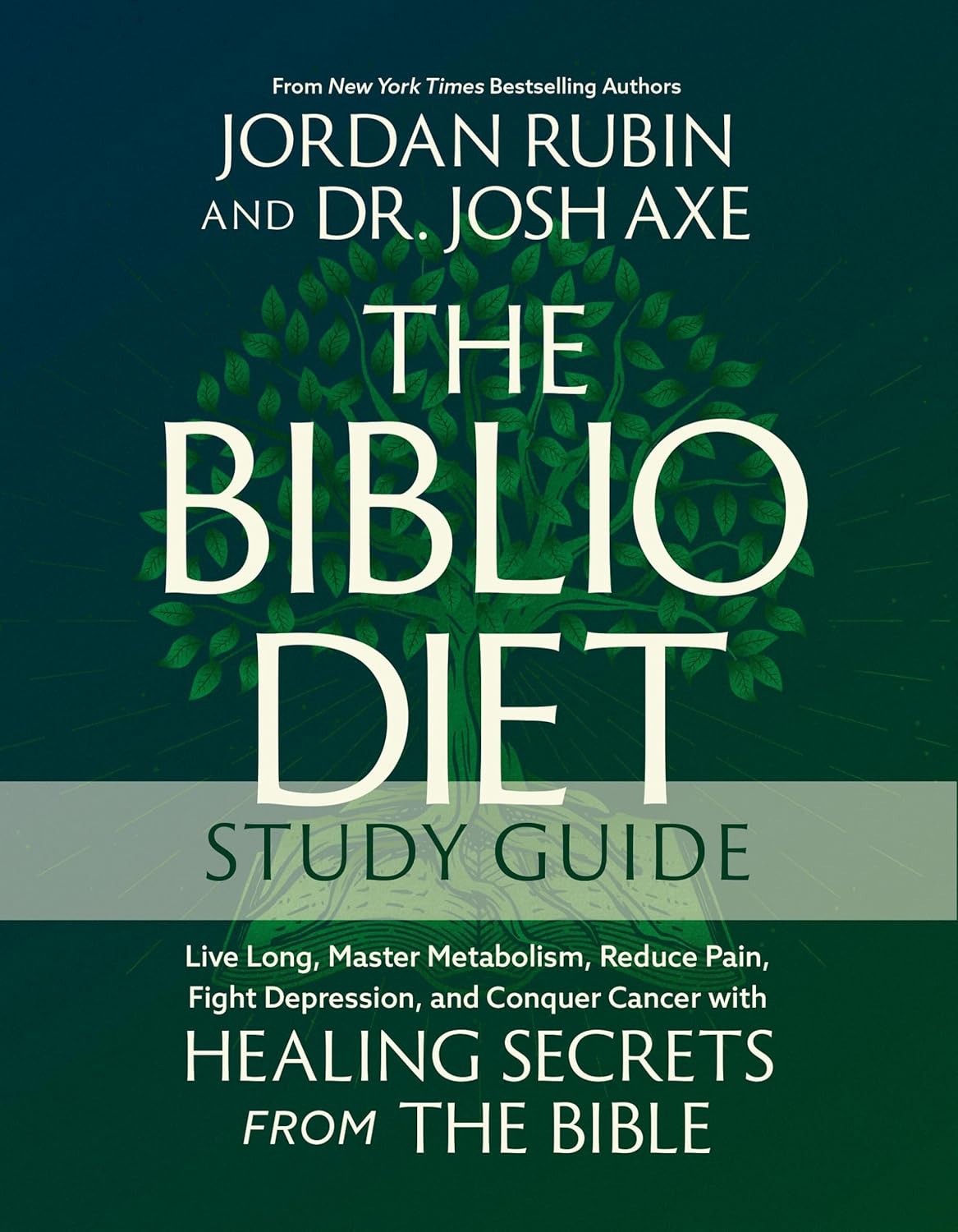 Book cover of 'The Biblio Diet Study Guide' by Jordan Rubin and Dr. Josh Axe with a green background and white text.