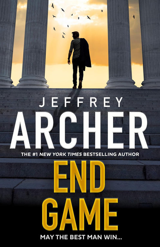 Book cover of 'End Game' by Jeffrey Archer with a silhouette of a man on steps.