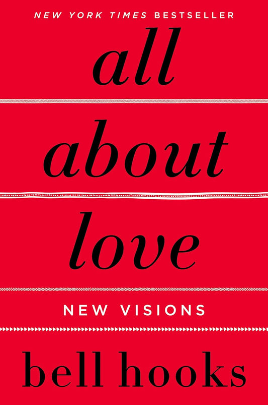 Book cover of 'All About Love: New Visions' by bell hooks with a red background and black text.