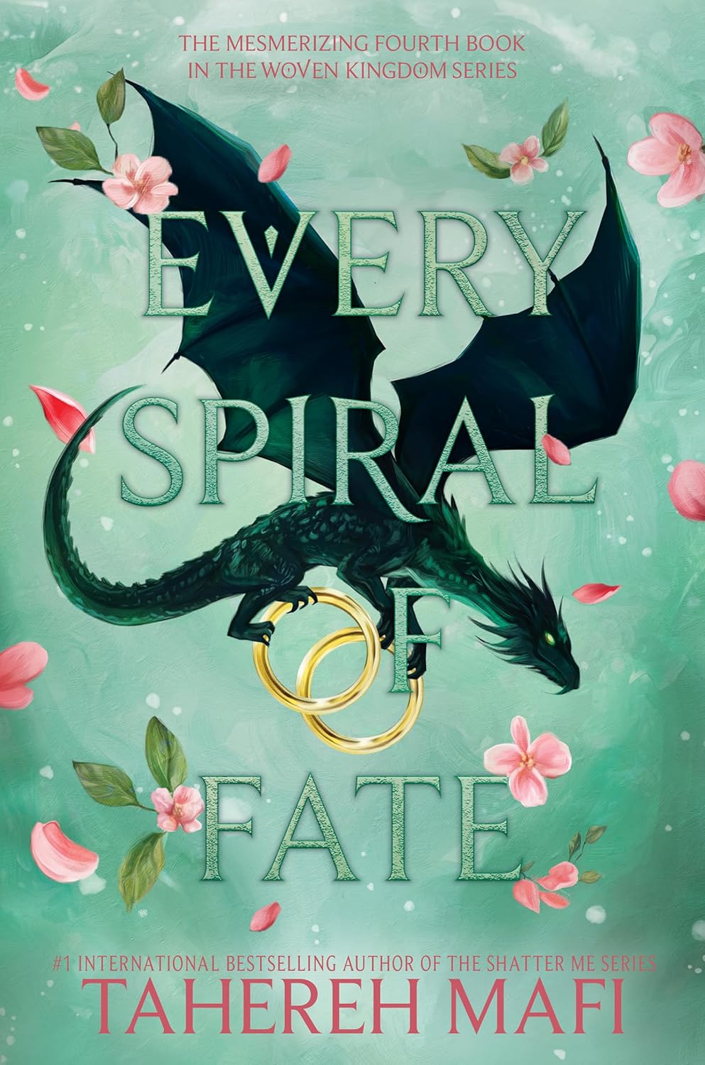 Book cover of 'Every Spiral of Fate' with a dragon and floral elements on a light green background.