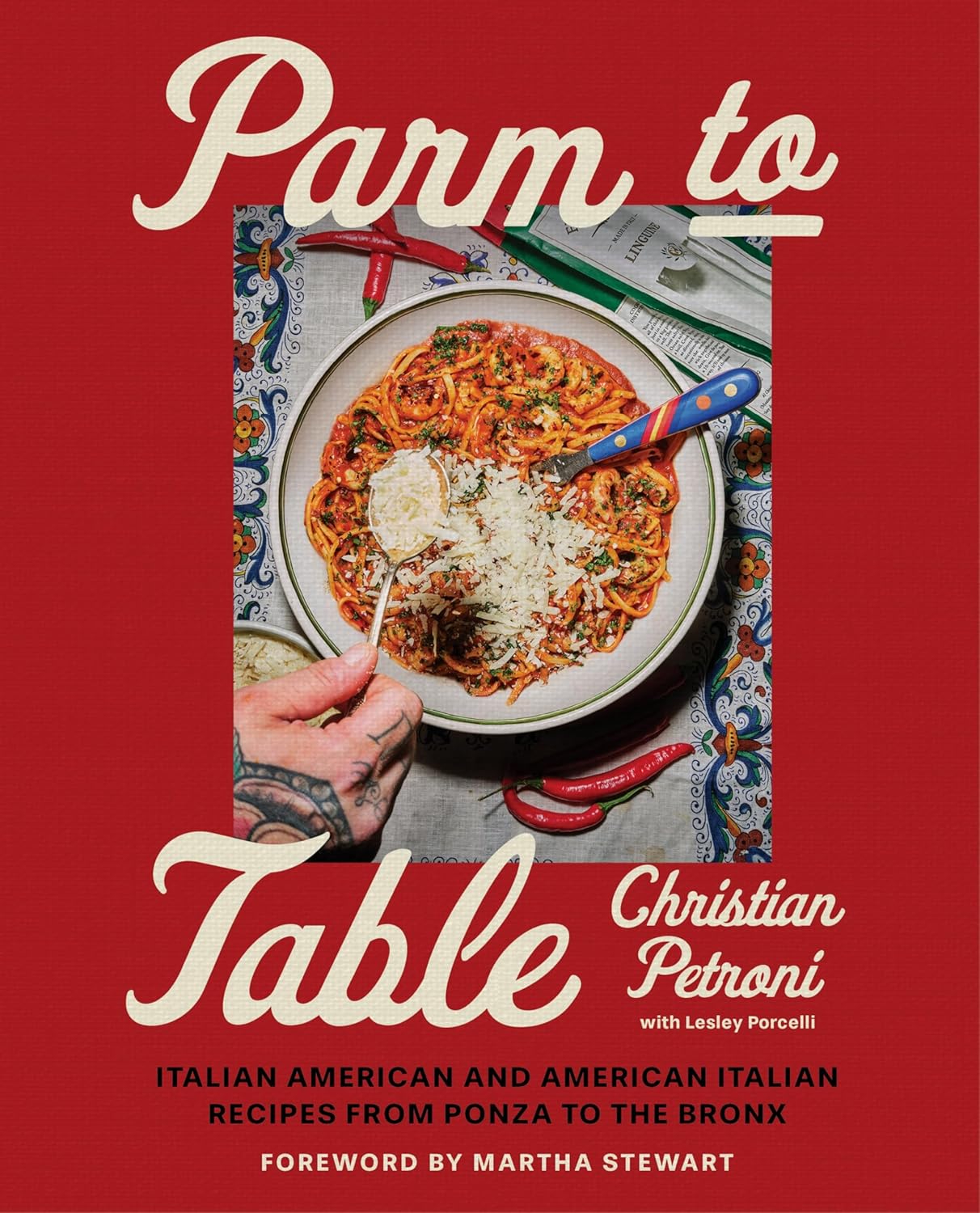 Book cover of 'Parm to Table' with a plate of pasta and title text on a red background