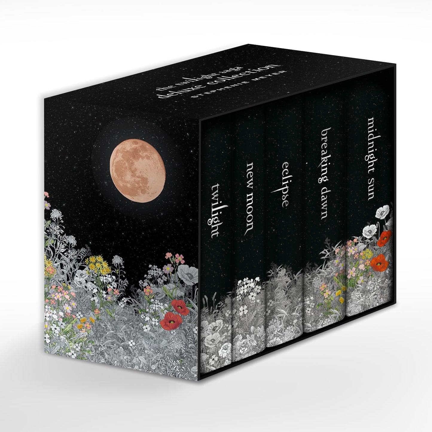 Box set of 'Twilight' book series with moon and floral design