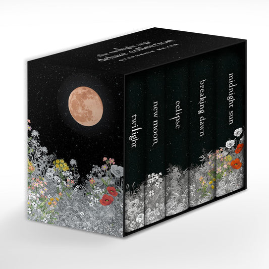 Box set of 'Twilight' book series with moon and floral design