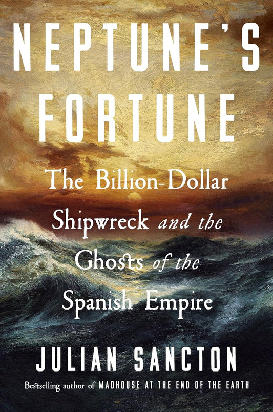 Book cover of 'Neptune's Fortune' with ocean waves and sunset.