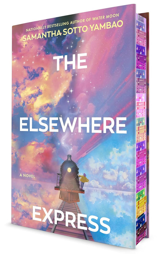 Book cover of 'The Elsewhere Express' by Samantha Sotto Yambao with a colorful design.