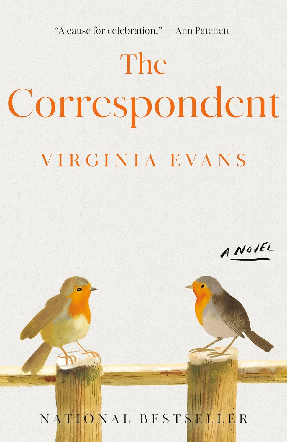 Book cover of 'The Correspondent' by Virginia Evans with two birds on a branch.