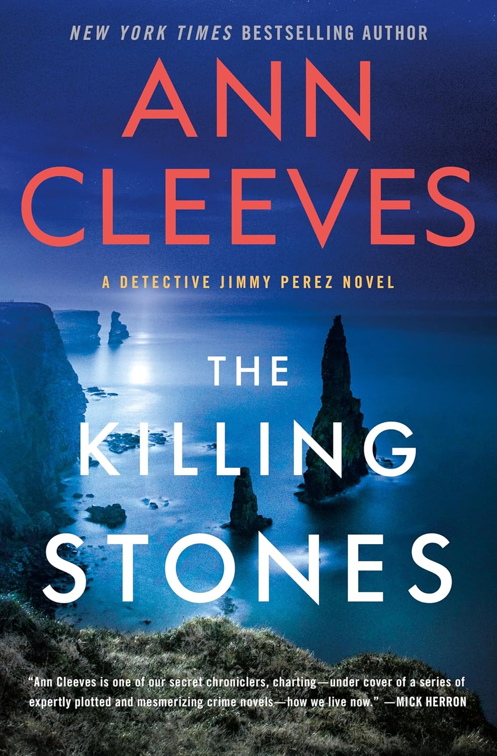Book cover of 'The Killing Stones' by Ann Cleeves with a coastal scene.
