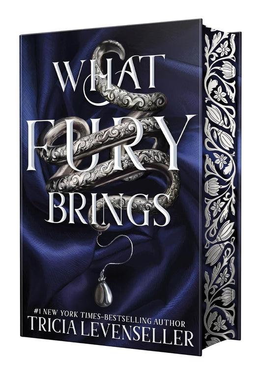 Book cover of 'What Fury Brings' with decorative elements on a white background