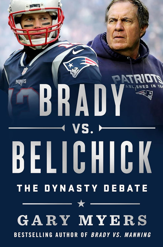 Book cover featuring two men in sports attire with text 'Brady vs. Belichick' and author name.