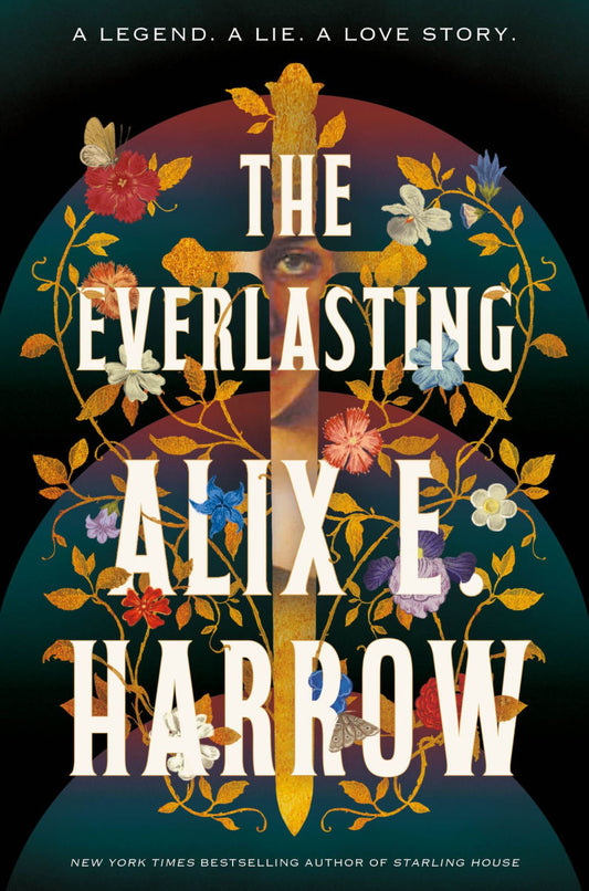 Book cover of 'The Everlasting' by Alix E. Harrow with floral design and dark background