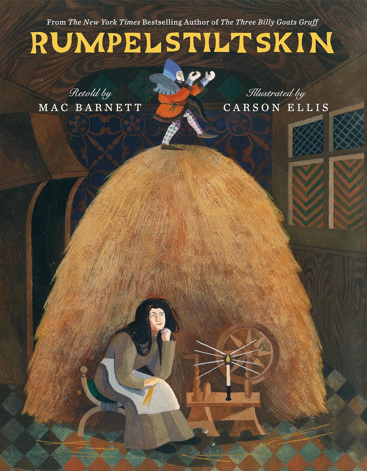 Book cover of 'Rumpelstiltskin' with illustrations and text