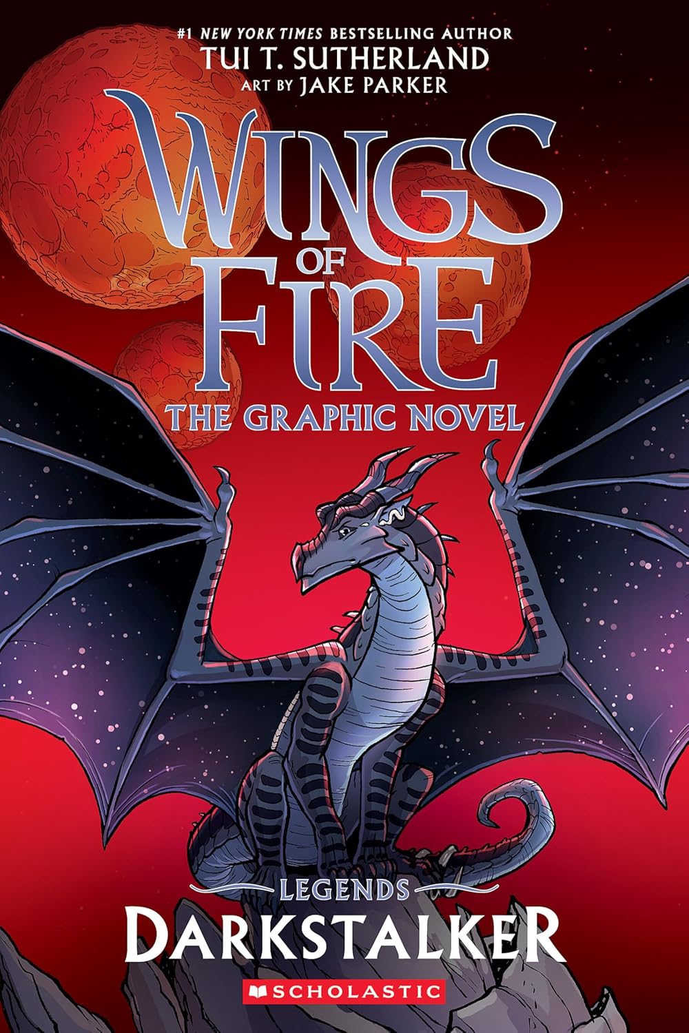 Book cover of 'Wings of Fire: The Graphic Novel' with a dragon illustration on a red background.