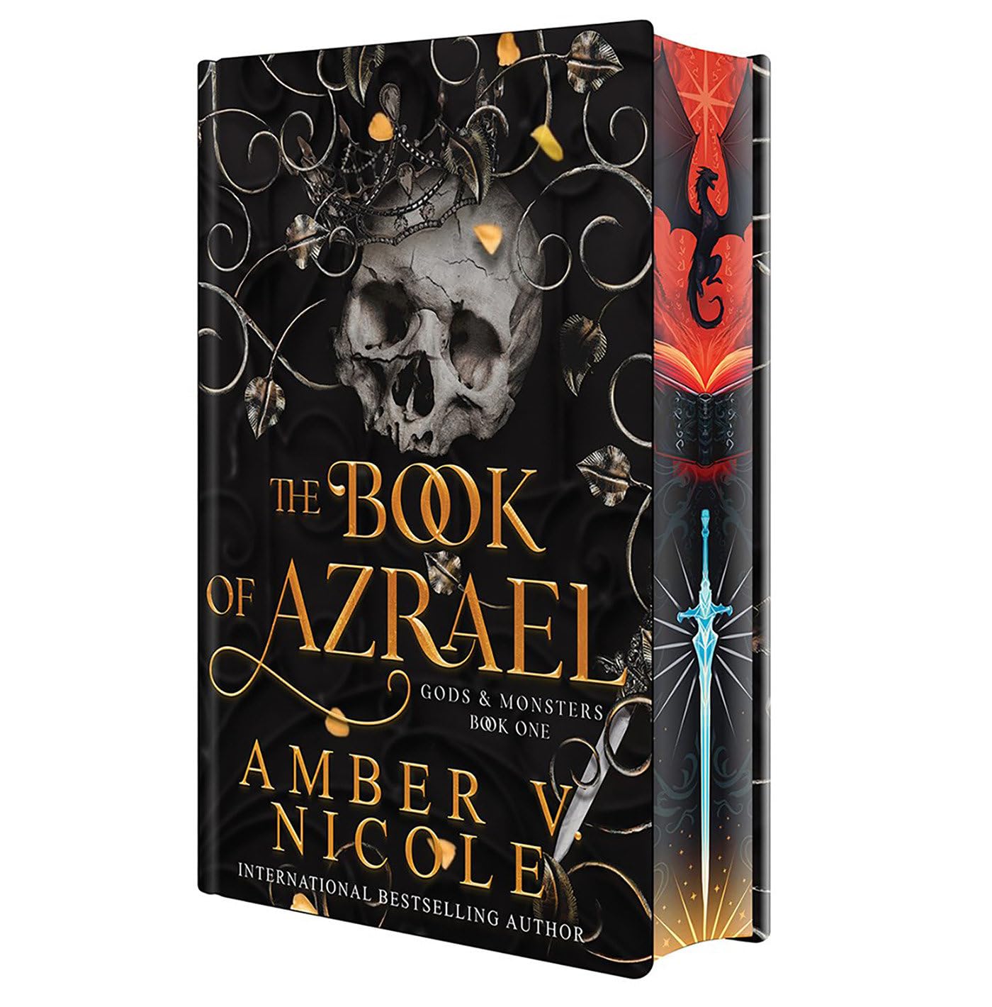 Book cover of 'The Book of Azrael' by Amber V. Nicole with a skull and sword design.