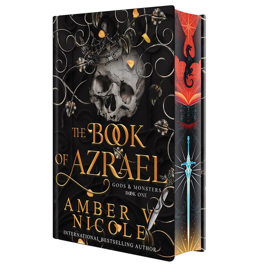 Book cover of 'The Book of Azrael' by Amber V. Nicole with a skull and sword design.