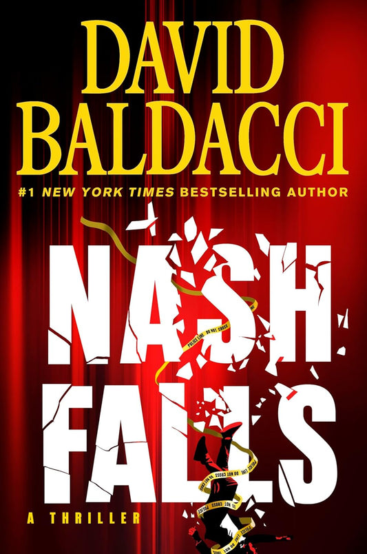 Book cover of 'Nash Falls' by David Baldacci with a red background and white text.