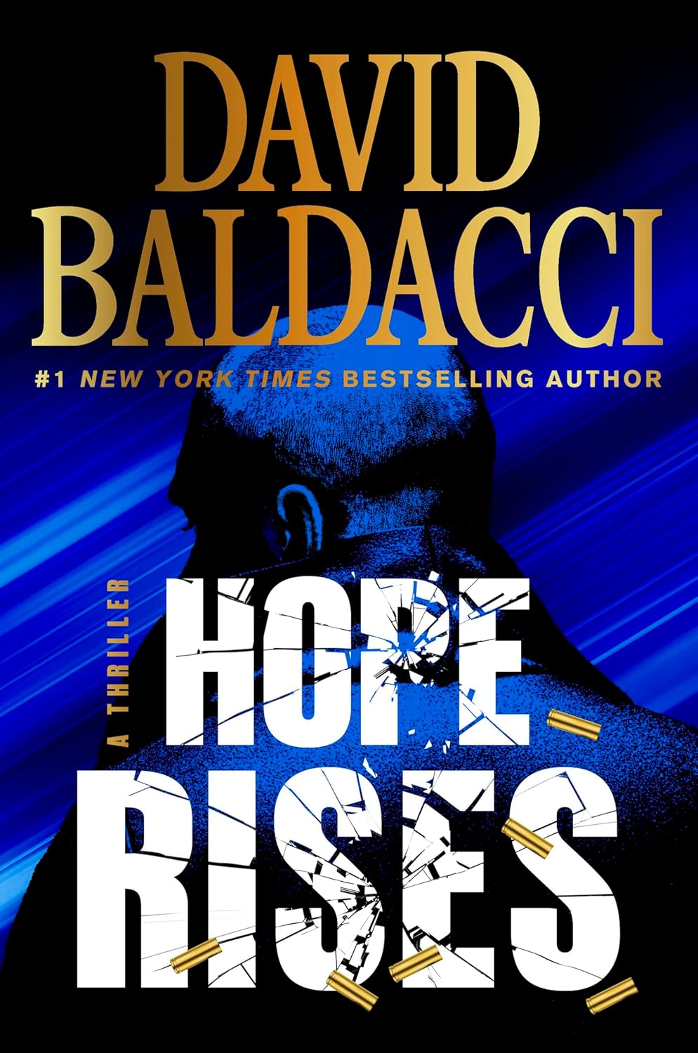 Book cover of 'Hope Rises' by David Baldacci with a silhouette and blue background.