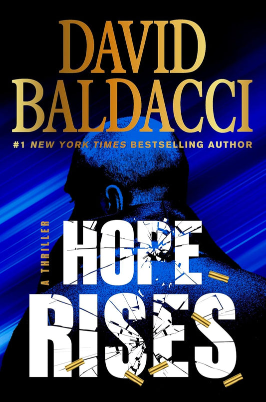 Book cover of 'Hope Rises' by David Baldacci with a silhouette and blue background.