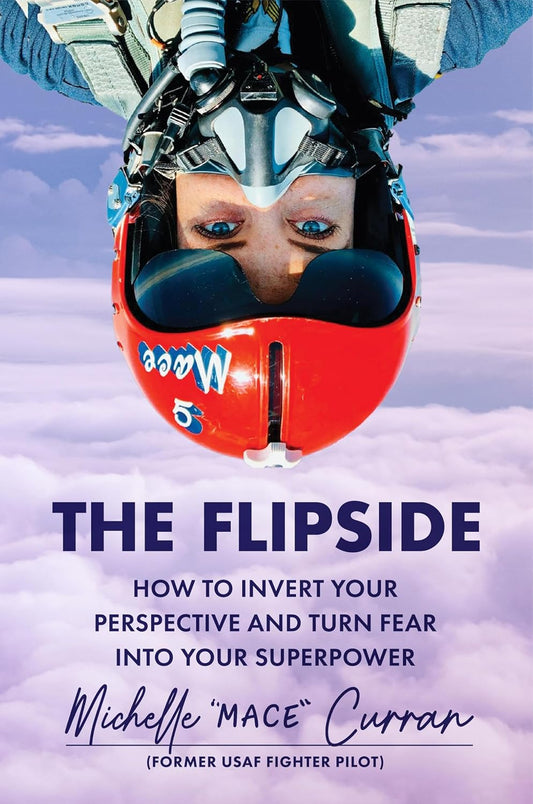 Book cover of 'The Flipside' with a person in a red helmet against a cloudy sky.