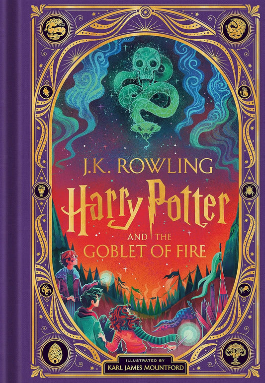 Book cover of 'Harry Potter and the Goblet of Fire' with colorful design and snake illustration.