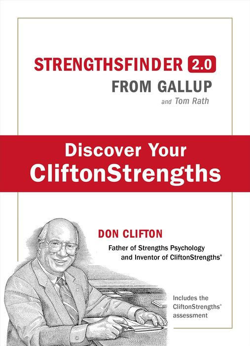 Book cover of 'Strengthsfinder 2.0' by Gallup and Tom Rath with a portrait of Don Clifton.
