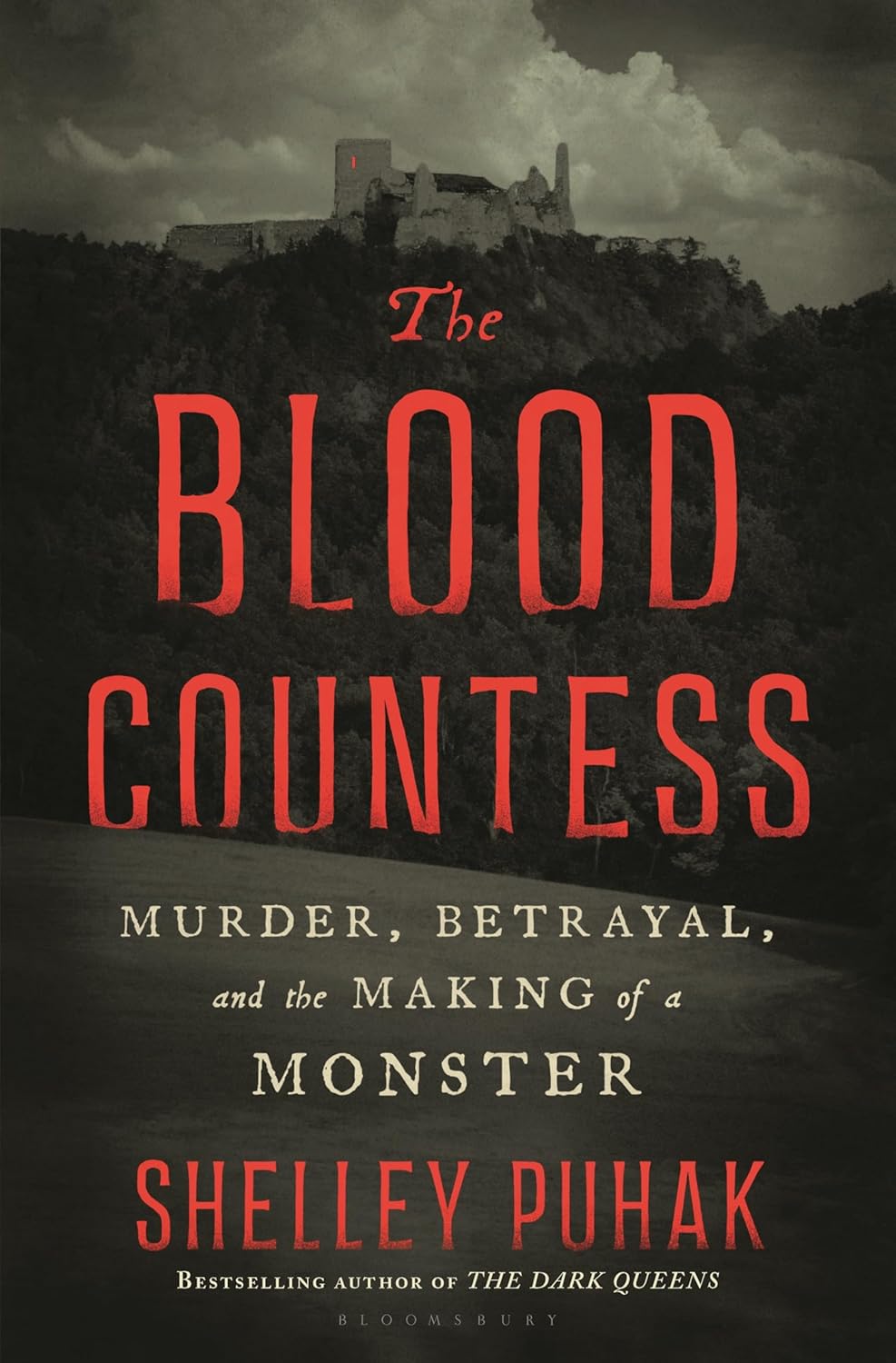 Book cover of 'The Blood Countess' with a castle in the background