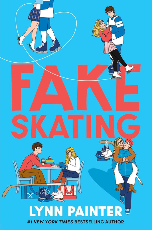 Book cover of 'Fake Skating' with illustrations of characters and text on a blue background