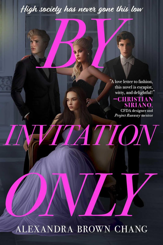 Book cover of 'By Invitation Only' with stylish people and pink text.