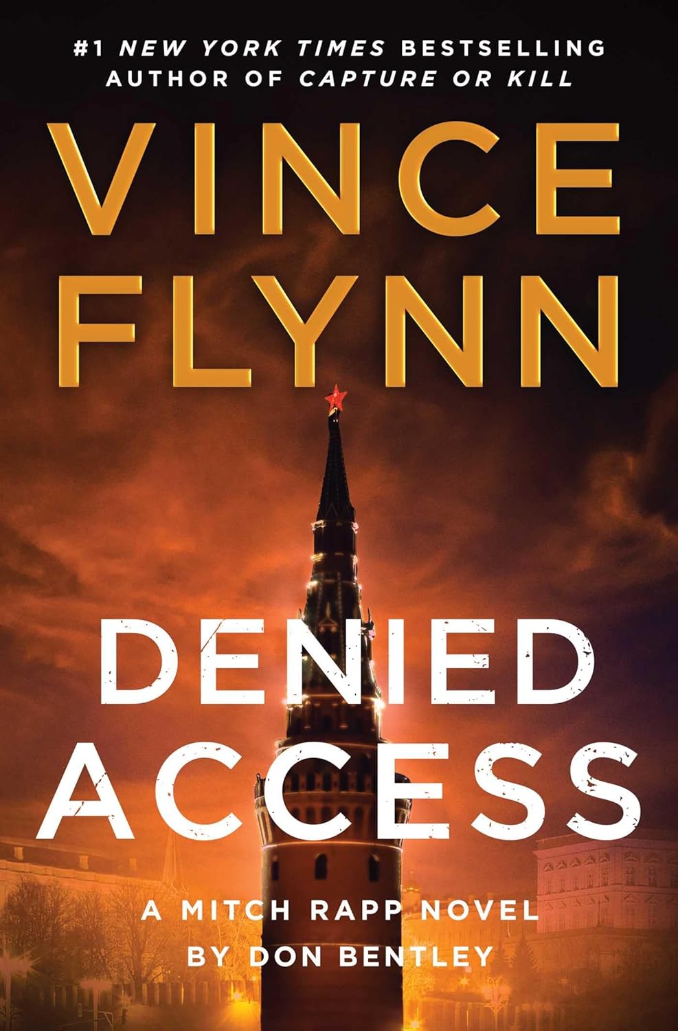 Book cover of 'Denied Access' by Vince Flynn with a tower in the background