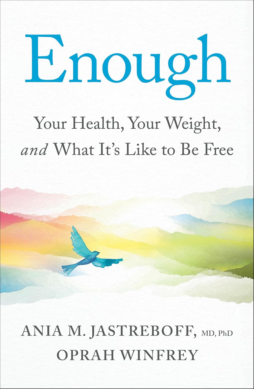 Book cover of 'Enough' with a colorful sky and bird illustration.