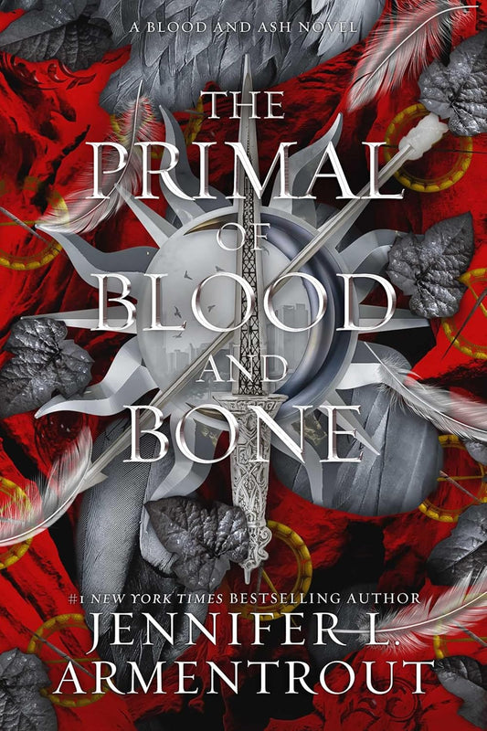 Book cover of 'The Primal of Blood and Bone' by Jennifer L. Armentrout with a sword and feather design.