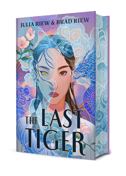 Book cover of 'The Last Tiger' by Julia Riew & Brad Riew with a stylized illustration of a woman and tiger.