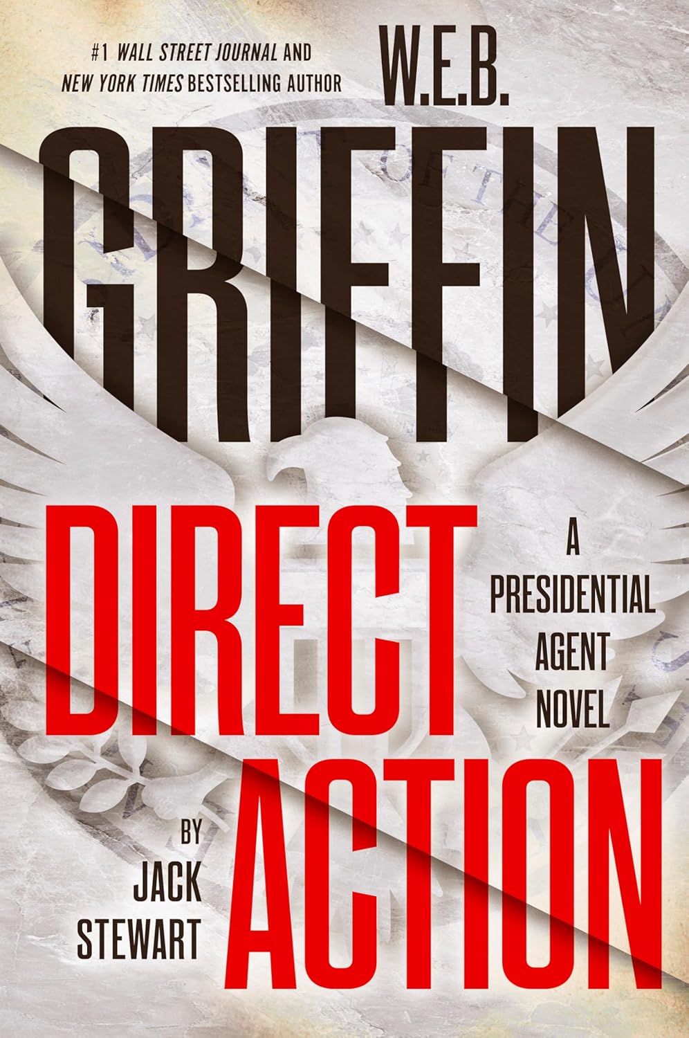 Book cover of 'Direct Action' by W.E.B. Griffin and Jack Stewart with a white background and red text.