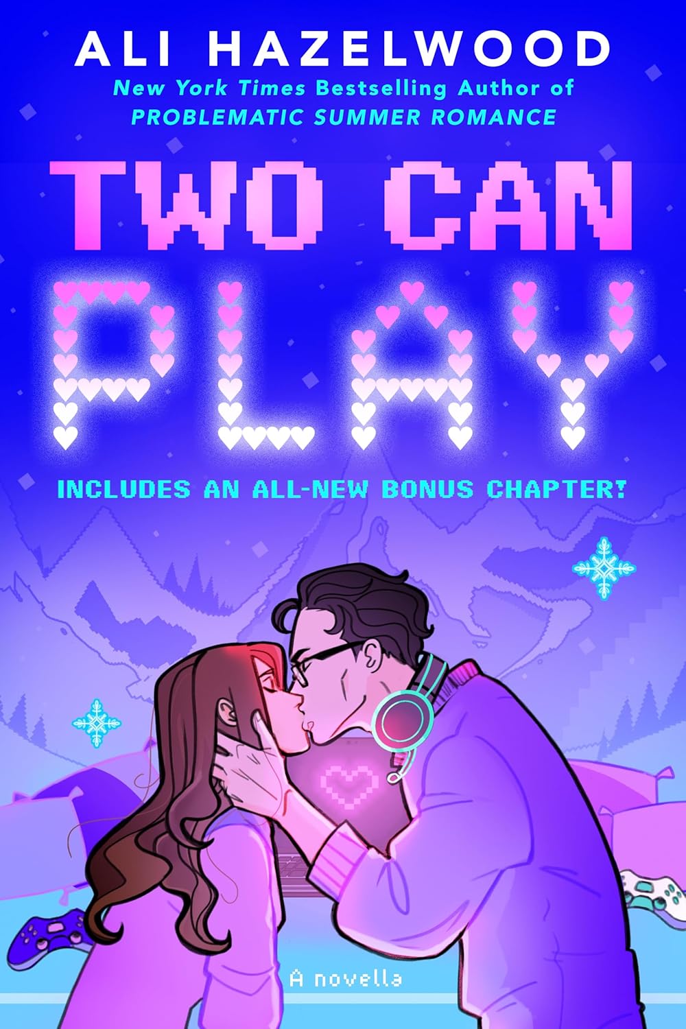 Book cover of 'Two Can Play' by Ali Hazelwood with a couple embracing and colorful text on a purple background.