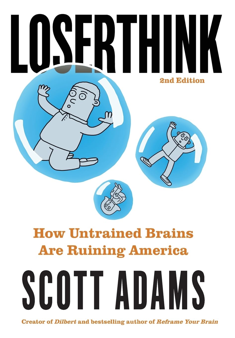 Book cover of 'Loserthink' by Scott Adams with illustrations and text.
